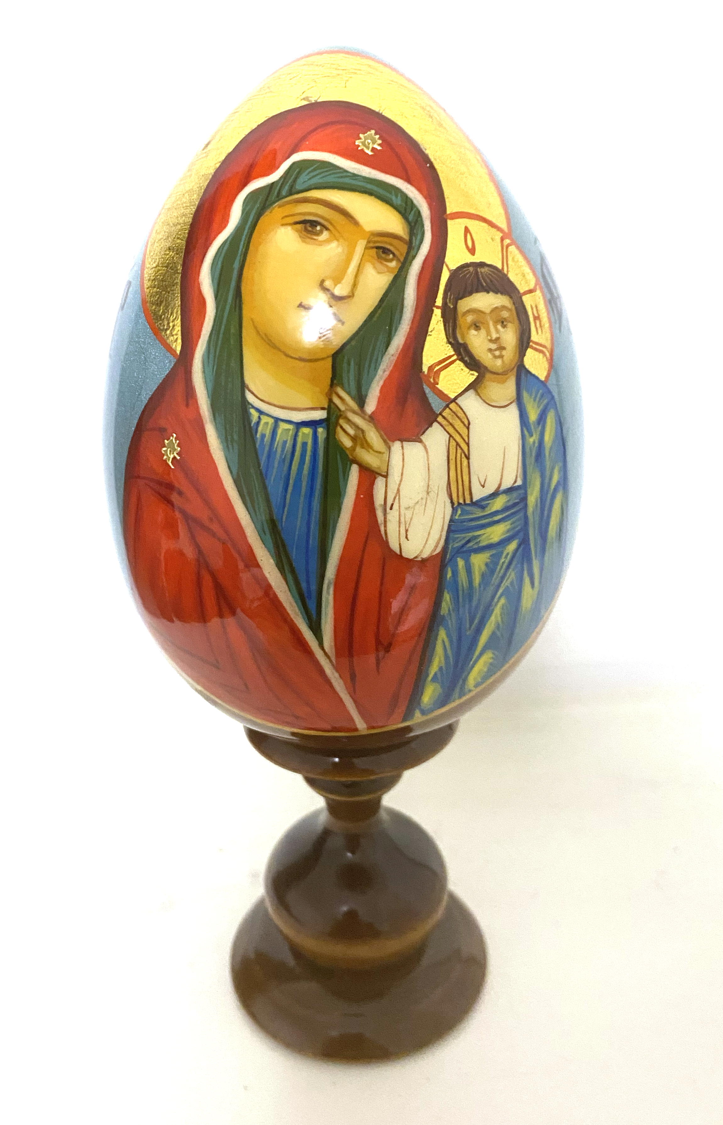 Wooden Egg Icon - Mother and Child by Sergei Ryabov