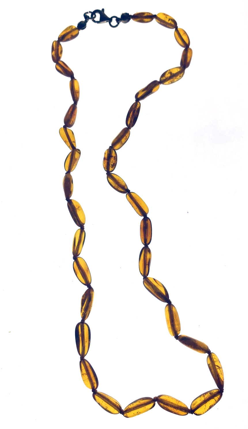 Vintage Natural Baltic Amber Oval Bead Necklace, Clear Lemon Honey, Knotted Strand