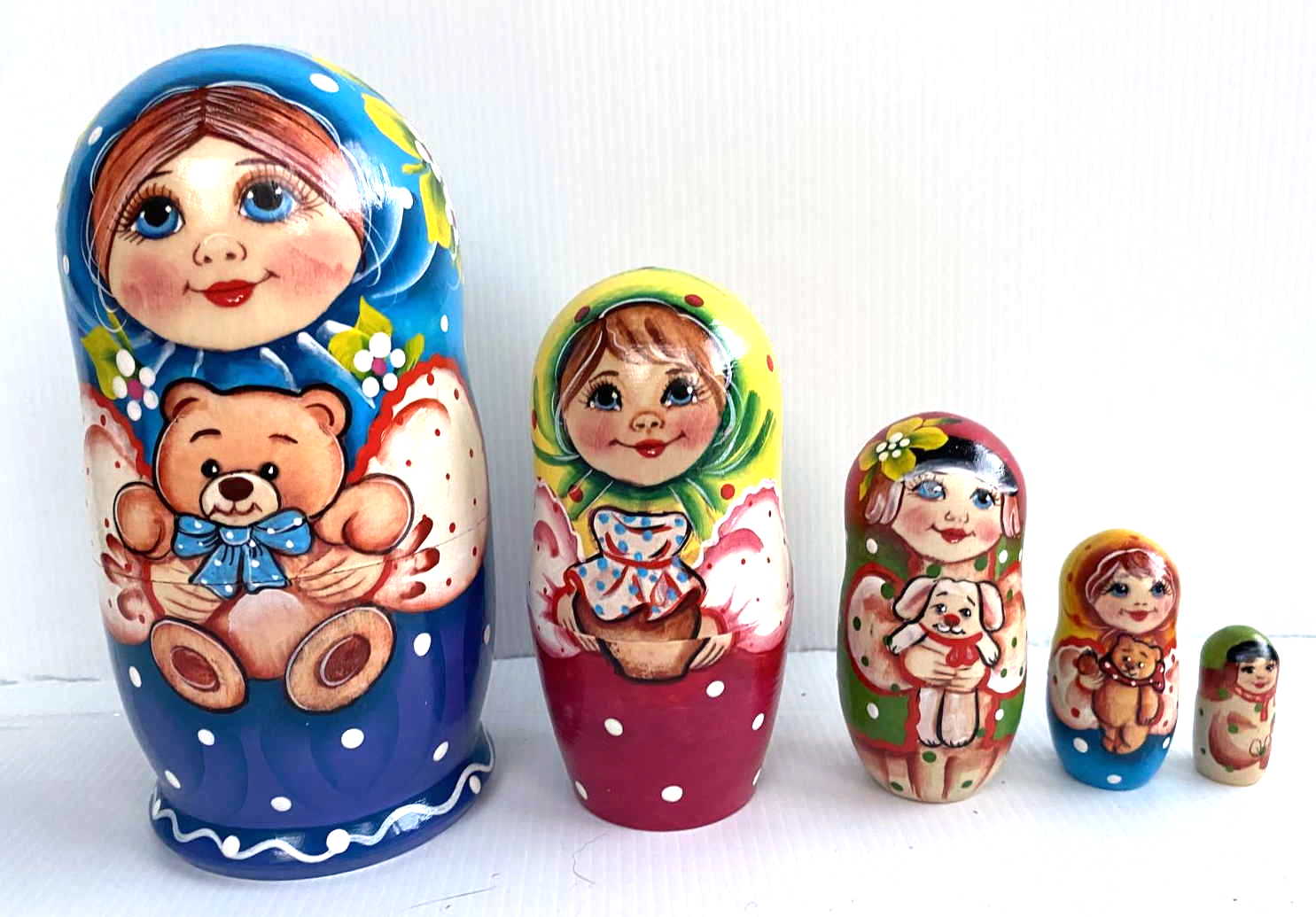 Artists Matryoshka Girl with Teddy (5 nested set)