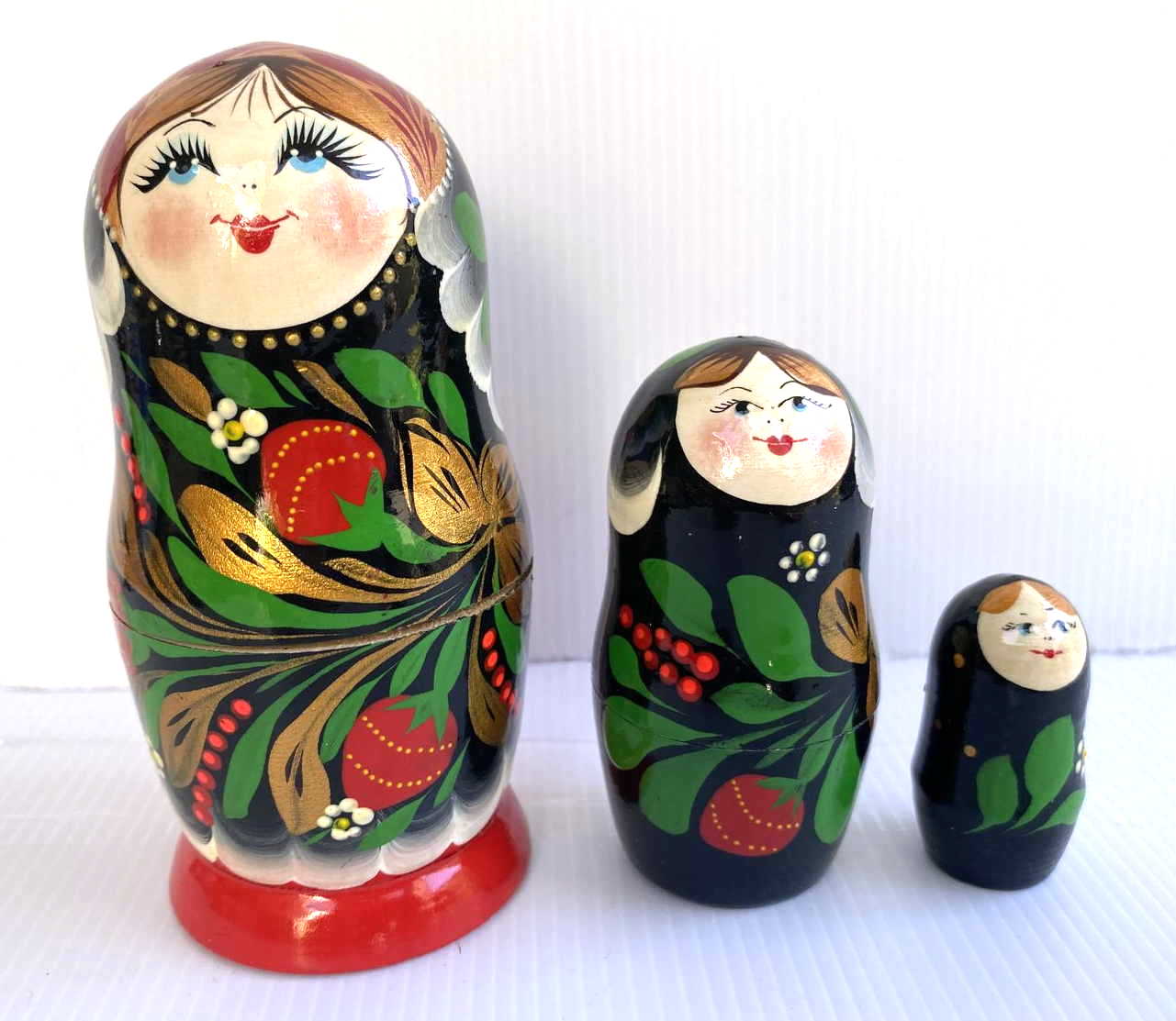 Artists Matryoshka red with khokloma style flowers (3 Nested)