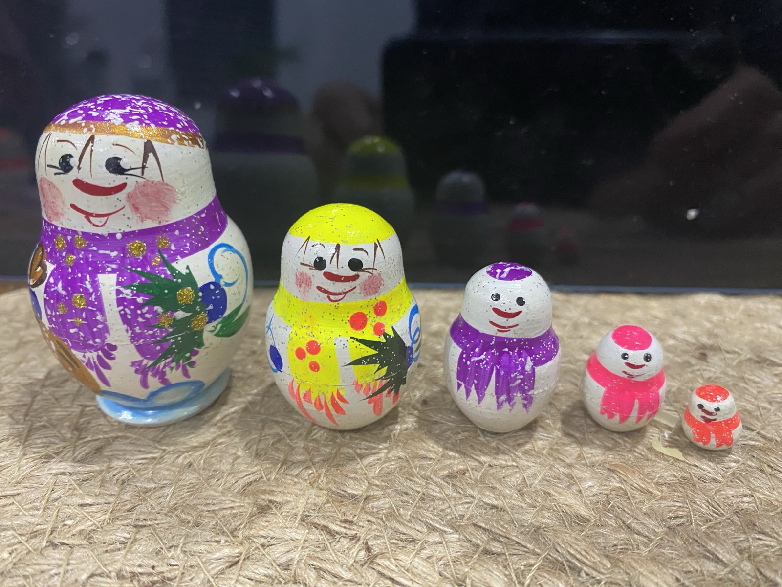 Miniature Colourful Snowman Nesting Dolls – 5 Nested Set
