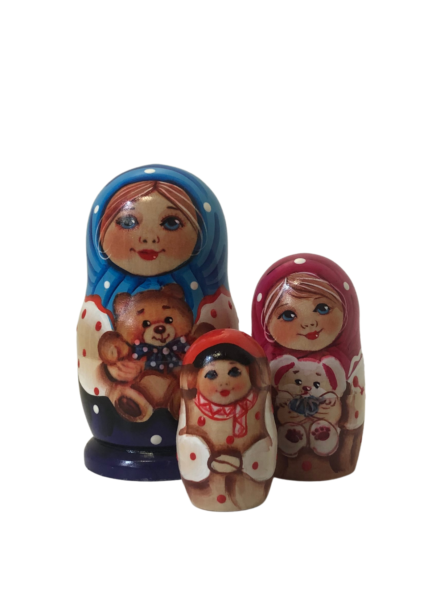 Artists Matryoshka girl with Teddybears (3 nested set)
