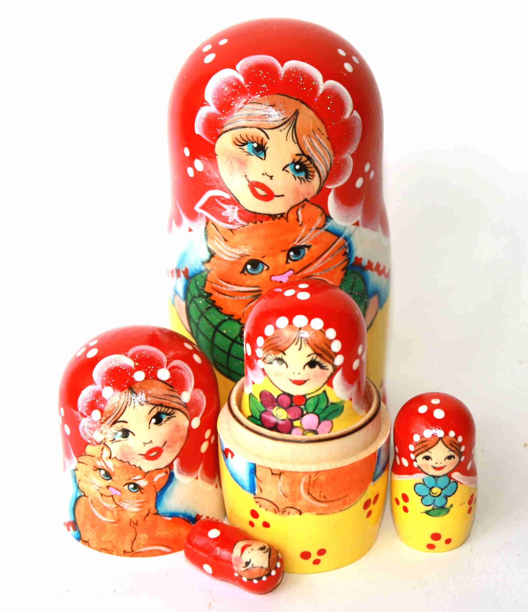Girl with Ginger Cat Matryoshka – 5 Nested Set