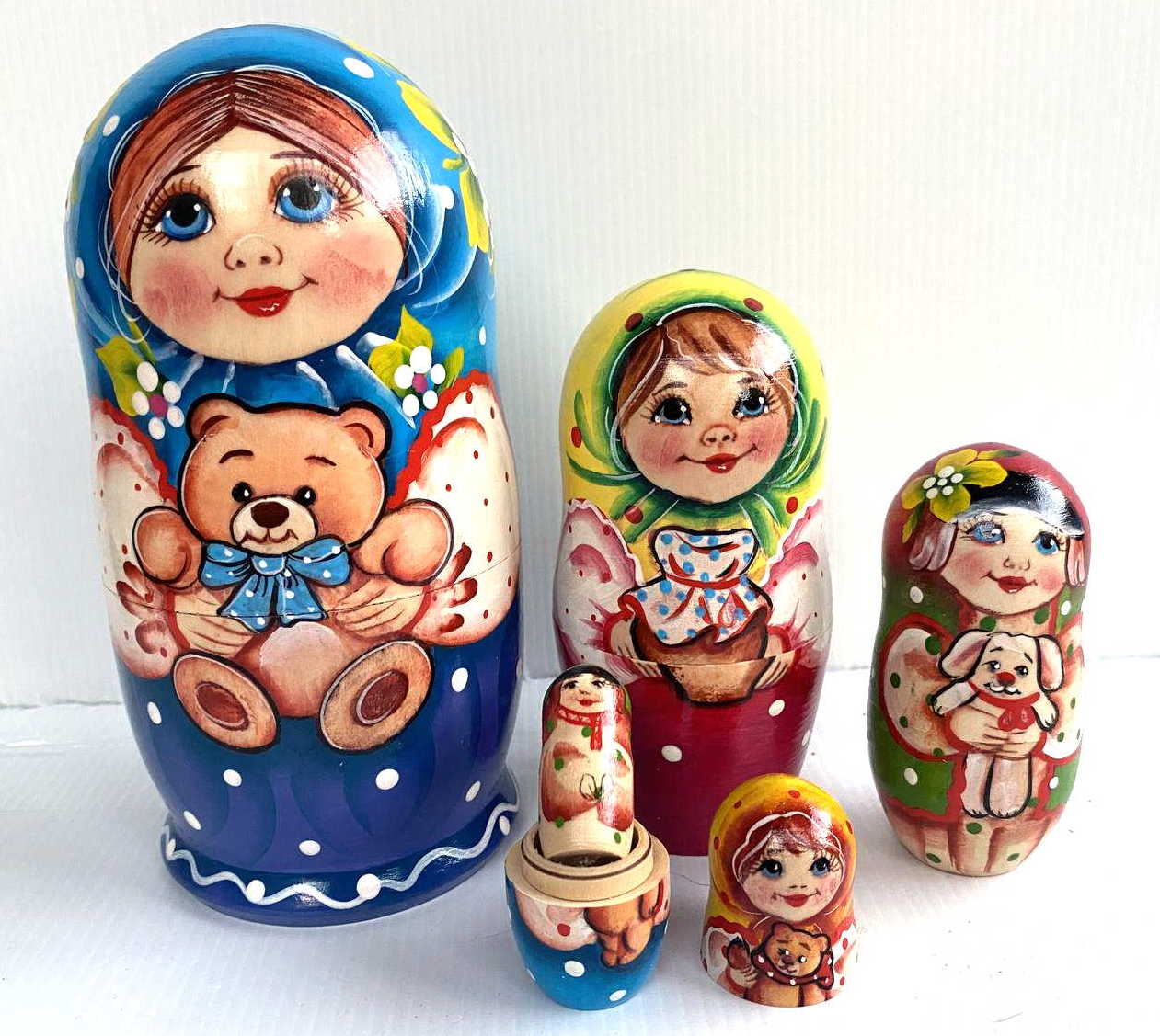Artists Matryoshka Girl with Teddy (5 nested set)
