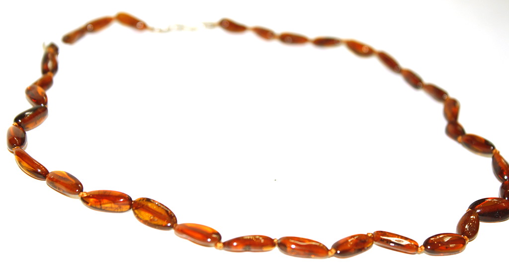 Vintage Natural Baltic Amber Oval Bead Necklace, Clear Lemon Honey, Knotted Strand