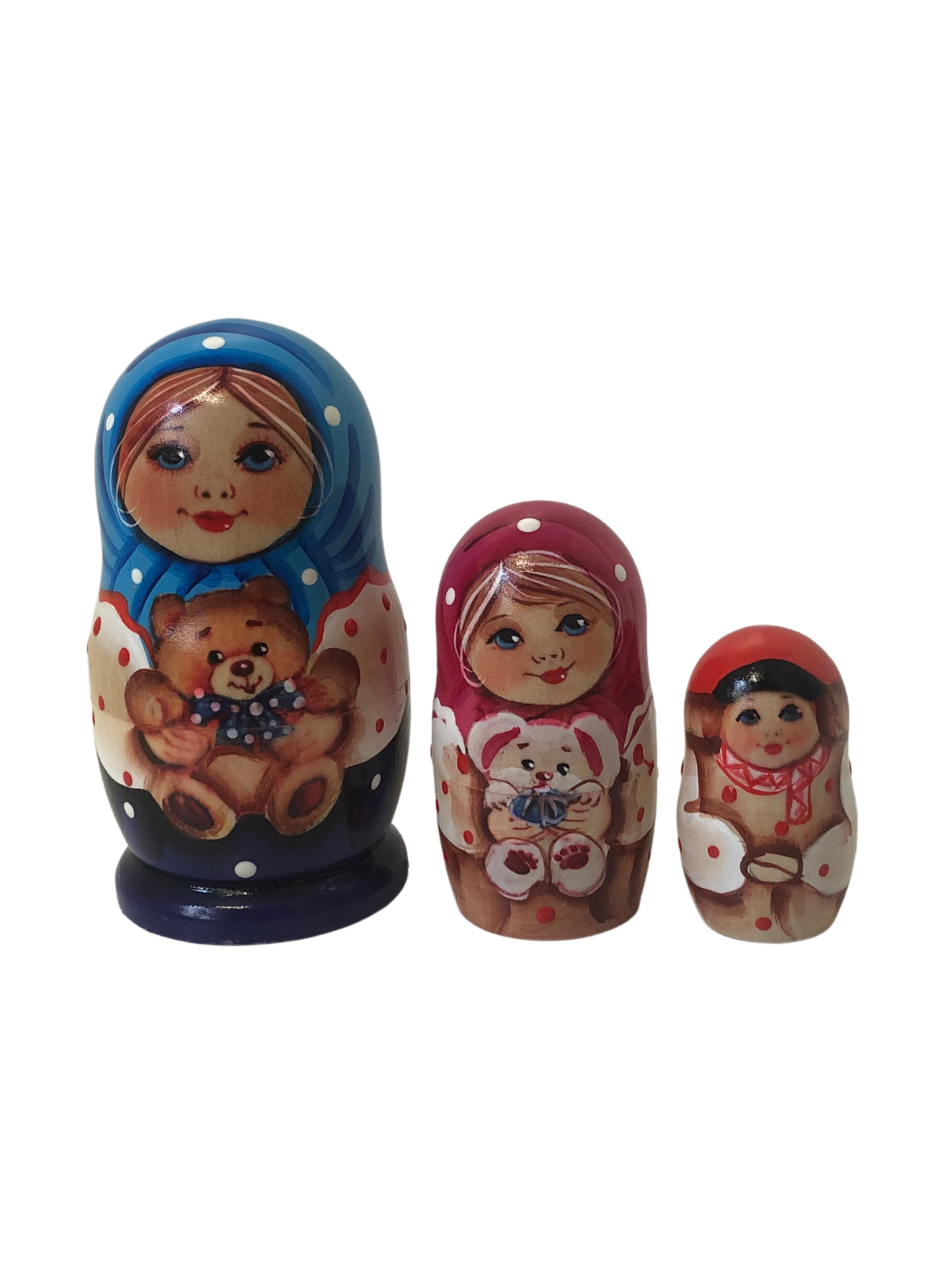 Artists Matryoshka girl with Teddybears (3 nested set)