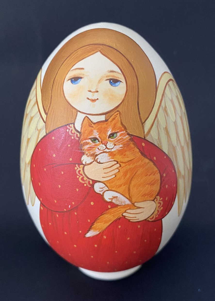 Angel with Ginger Cat – Hand-Painted Russian Decorative Egg