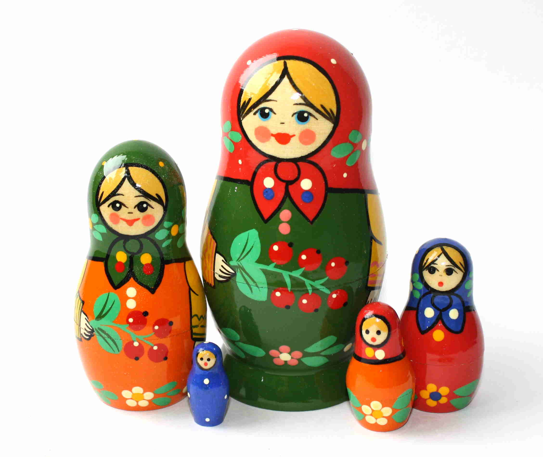 Artists Matryoshka green woman with red shawl (5 nested set)