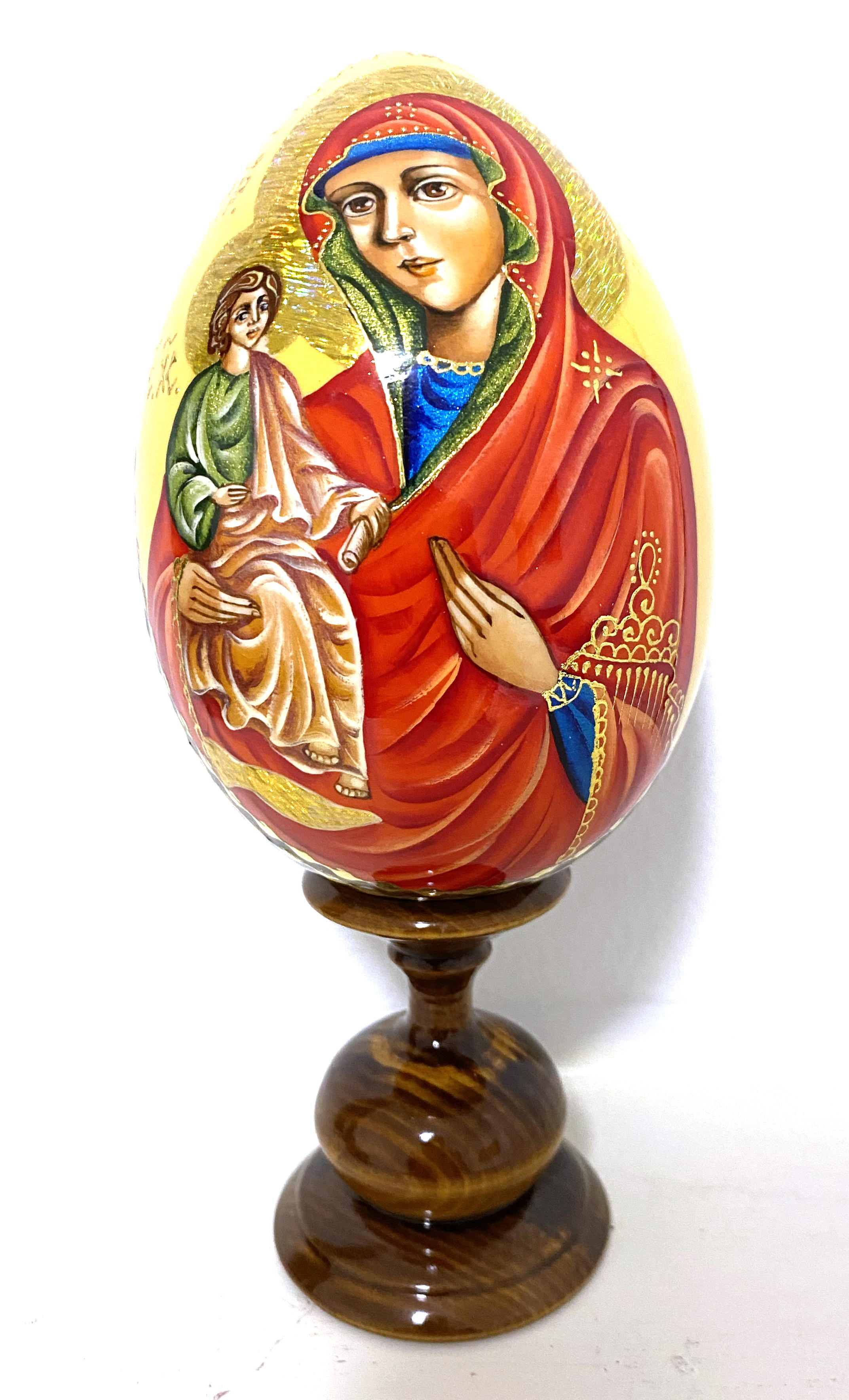 Wooden Egg Icon - Mother and Child by Sergei Ryabov