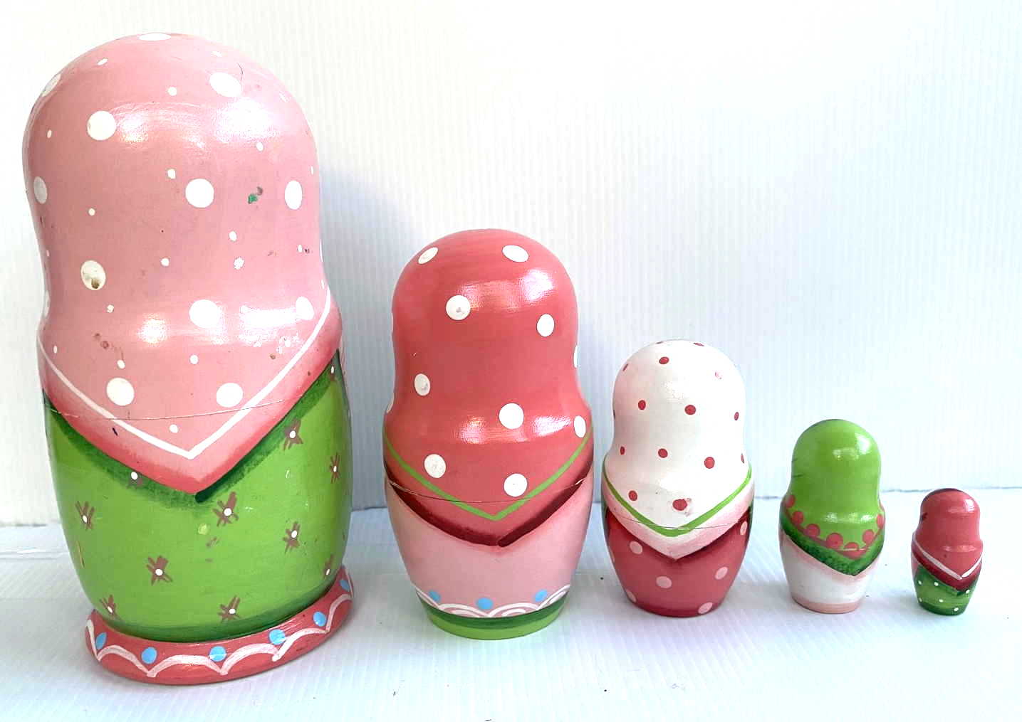 Girl with Bunny Nesting Dolls signed by N.G. - 5 Nested Set