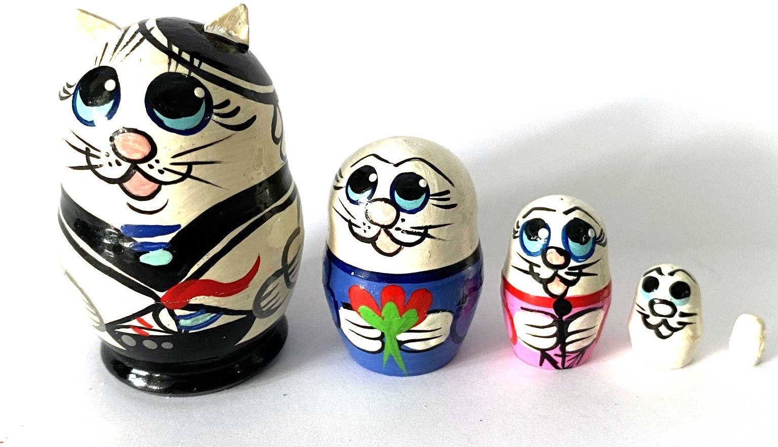 Miniature Ninja Cat Nesting Dolls – 5 Nested Set - 55mm