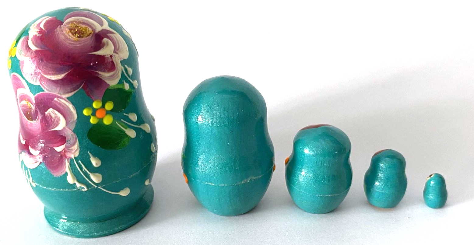 Miniature Blue Rose Matryoshka – 5 Nested Set