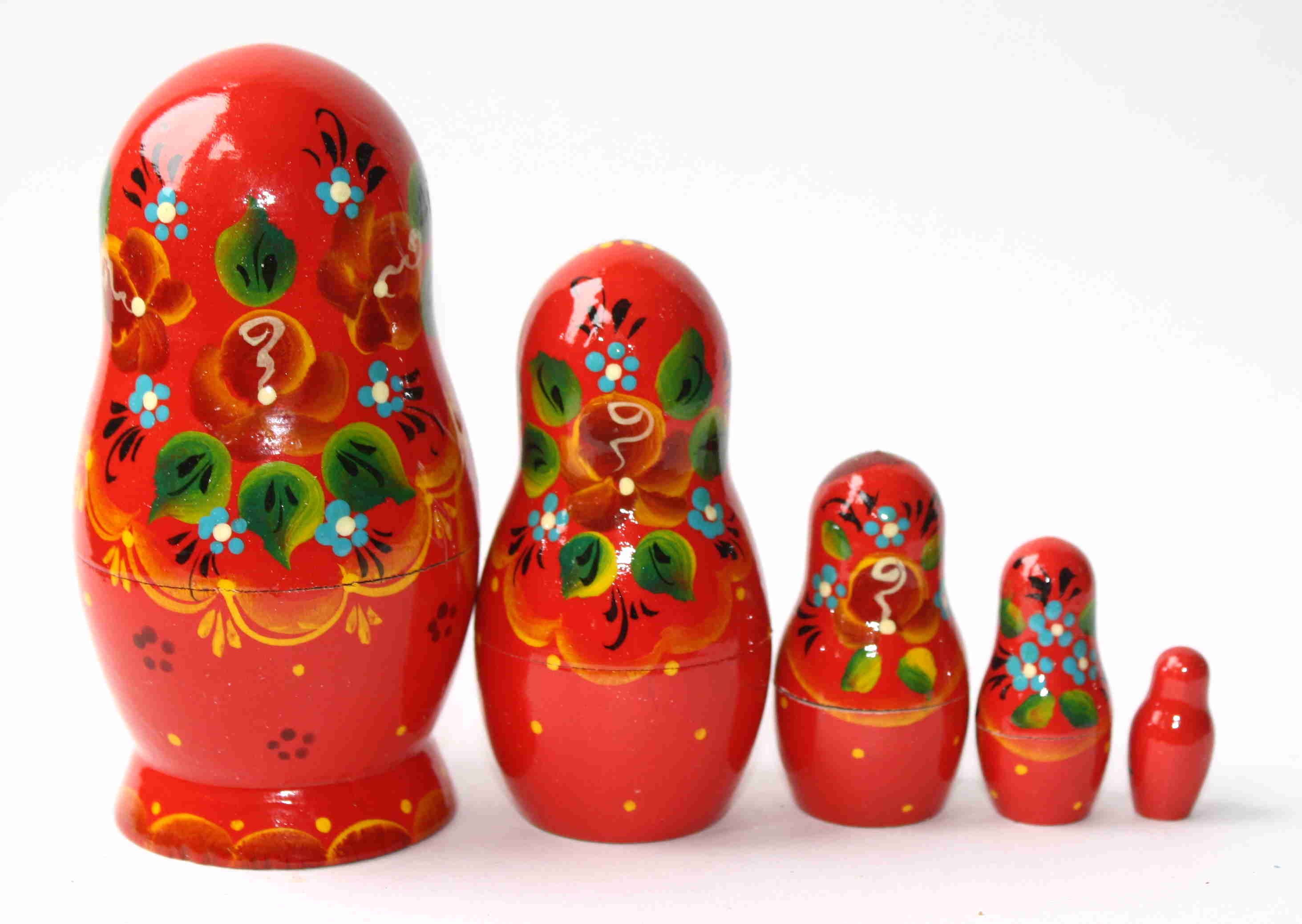 Artists Matryoshka Red girl with flowers and plait (5 nested set)