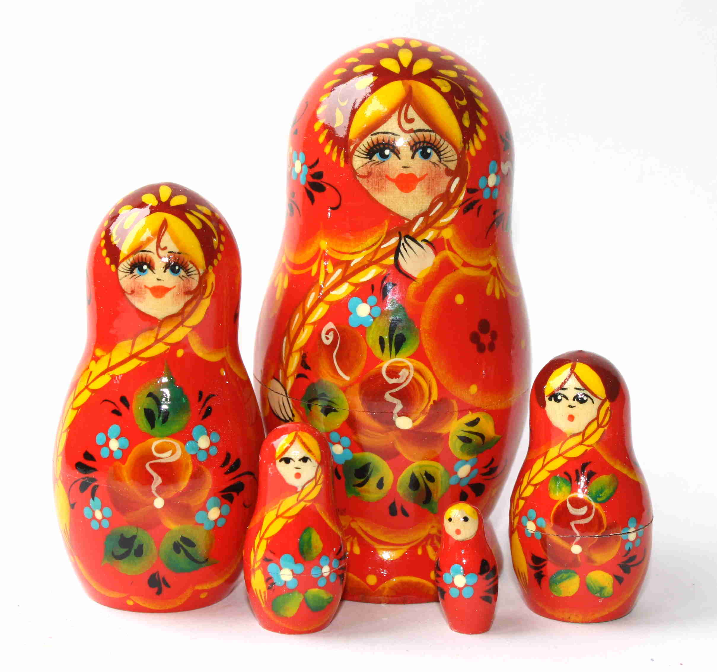 Artists Matryoshka Red girl with flowers and plait (5 nested set)