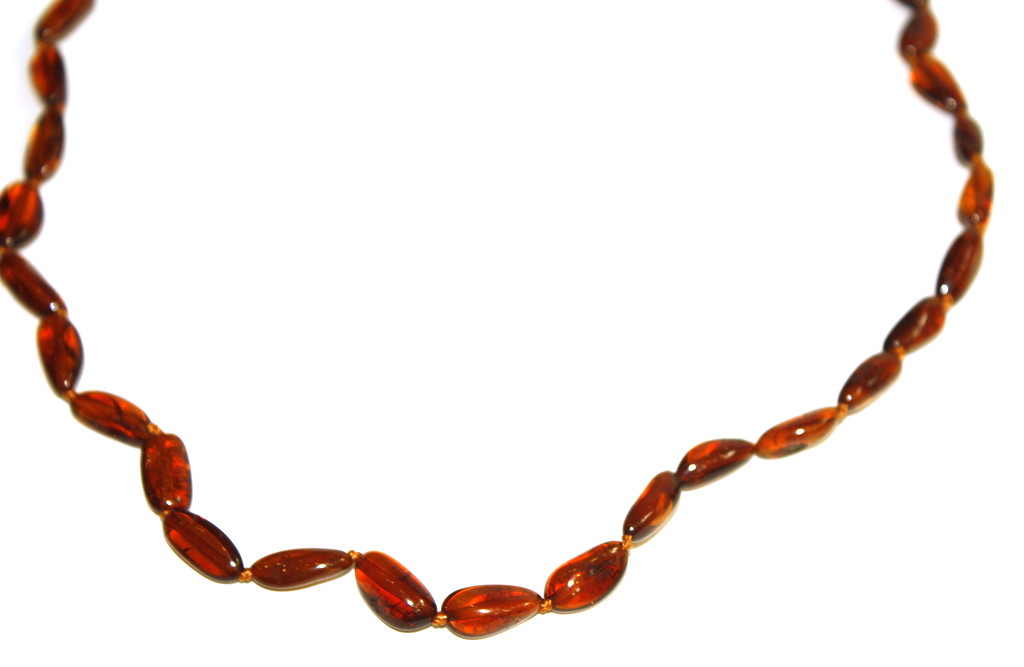 Vintage Natural Baltic Amber Oval Bead Necklace, Clear Lemon Honey, Knotted Strand