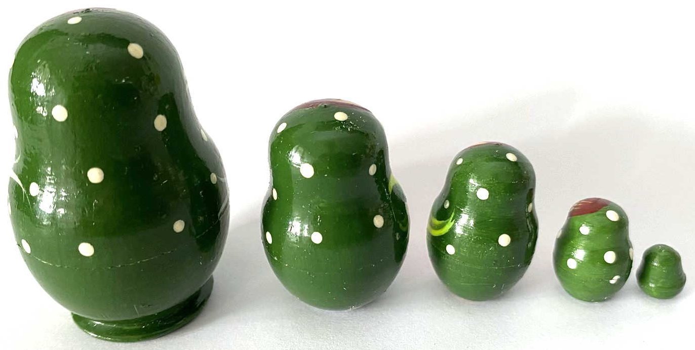 Miniature Green Floral Nesting Dolls – 5 Nested Set