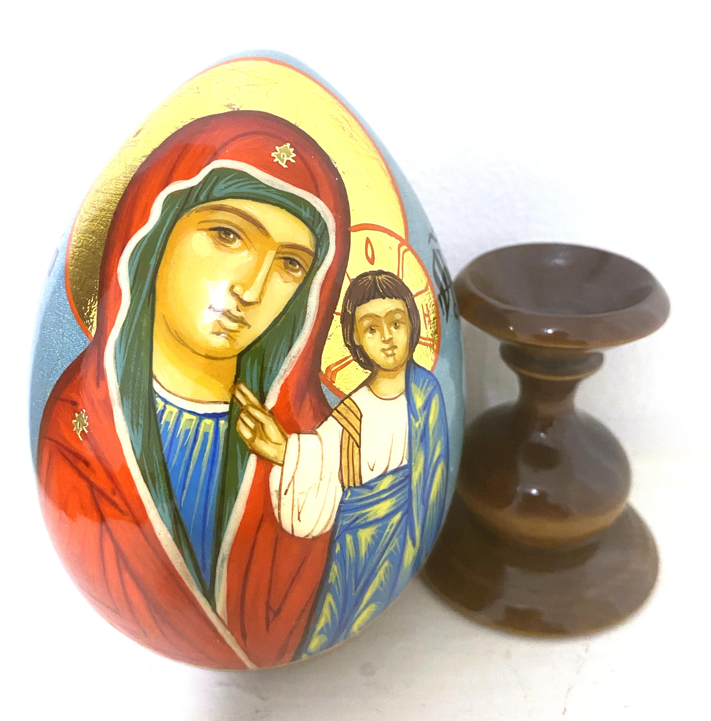 Wooden Egg Icon - Mother and Child by Sergei Ryabov