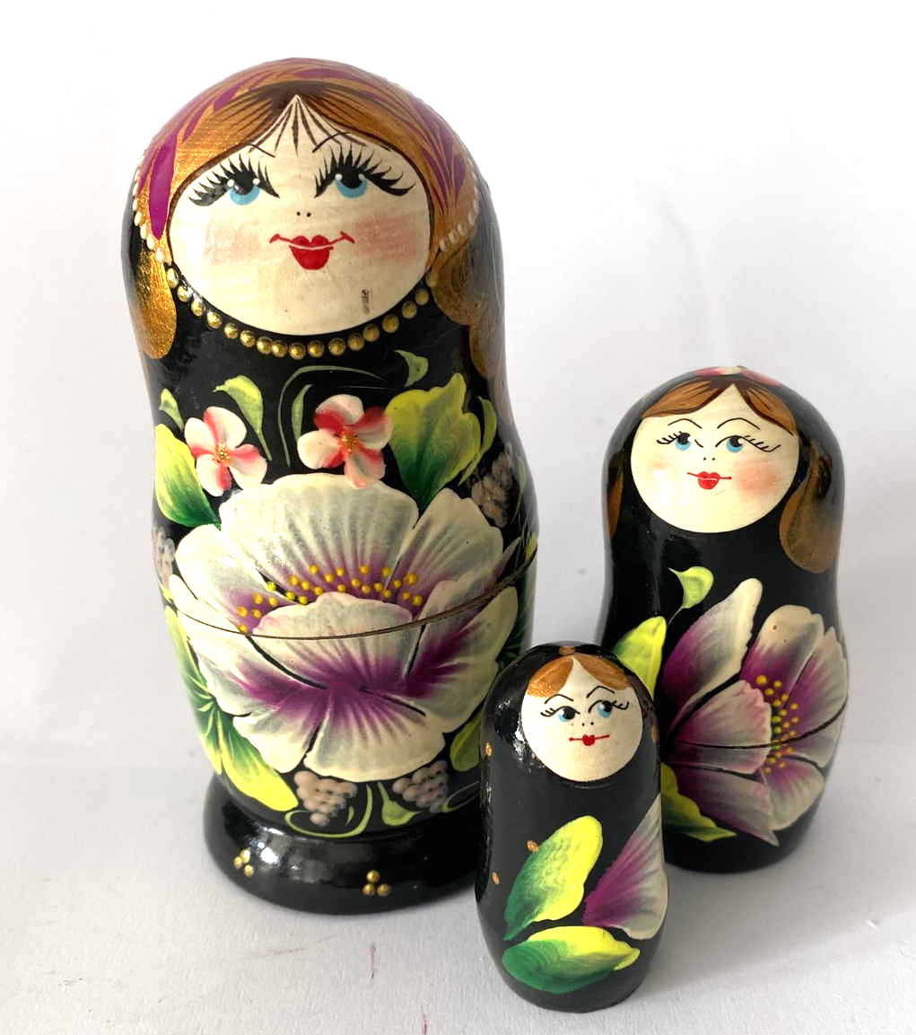 Black & Floral Nesting Dolls - 3 Nested Set