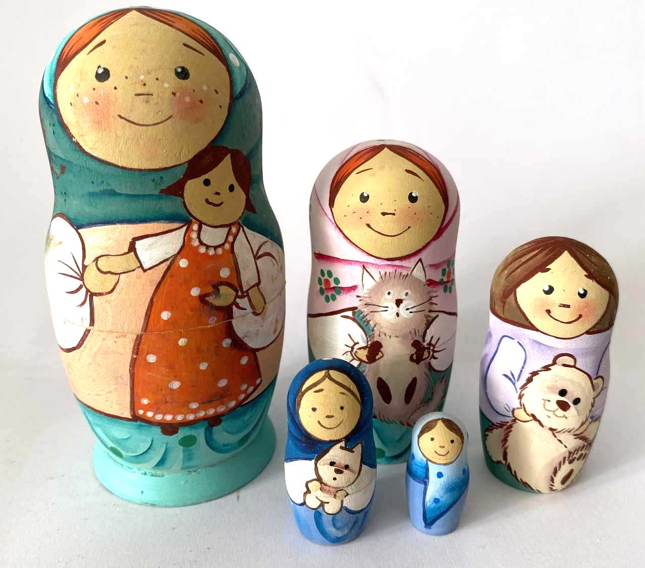 Belyakova Children & Pets Nesting Dolls - 5 Nested Set
