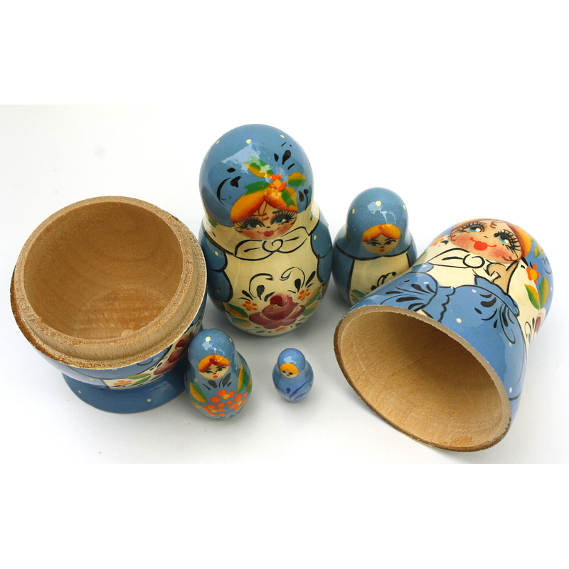 Powder Blue Floral Matryoshka Nesting Dolls – 5 Nested Set