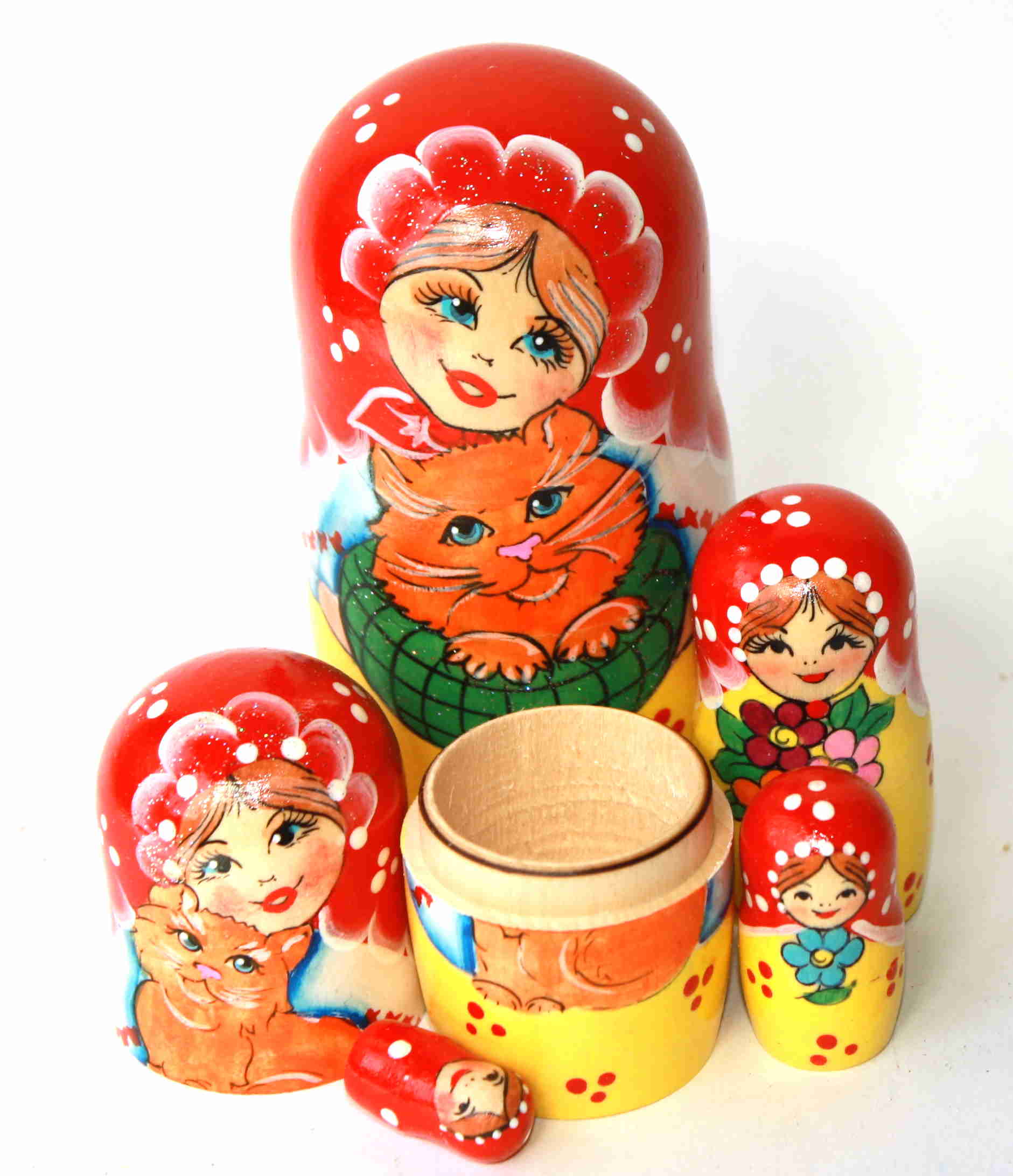 Girl with Ginger Cat Matryoshka – 5 Nested Set