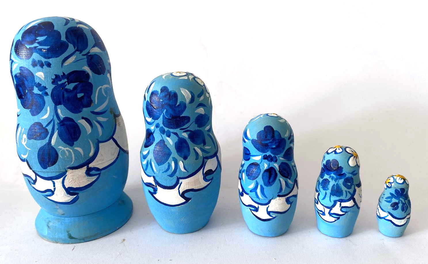 Blue Floral Dancer Nesting Dolls - 5 Nested Set