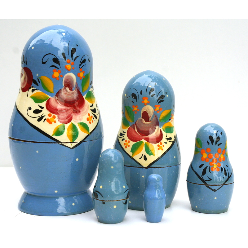 Powder Blue Floral Matryoshka Nesting Dolls – 5 Nested Set