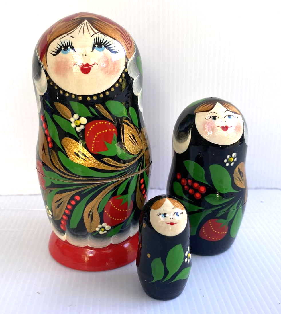 Artists Matryoshka red with khokloma style flowers (3 Nested)