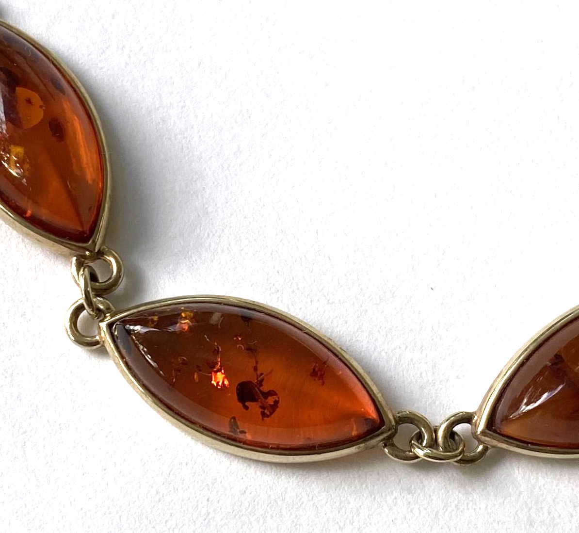 Baltic Amber Marquise Link Bracelet in 9ct Gold