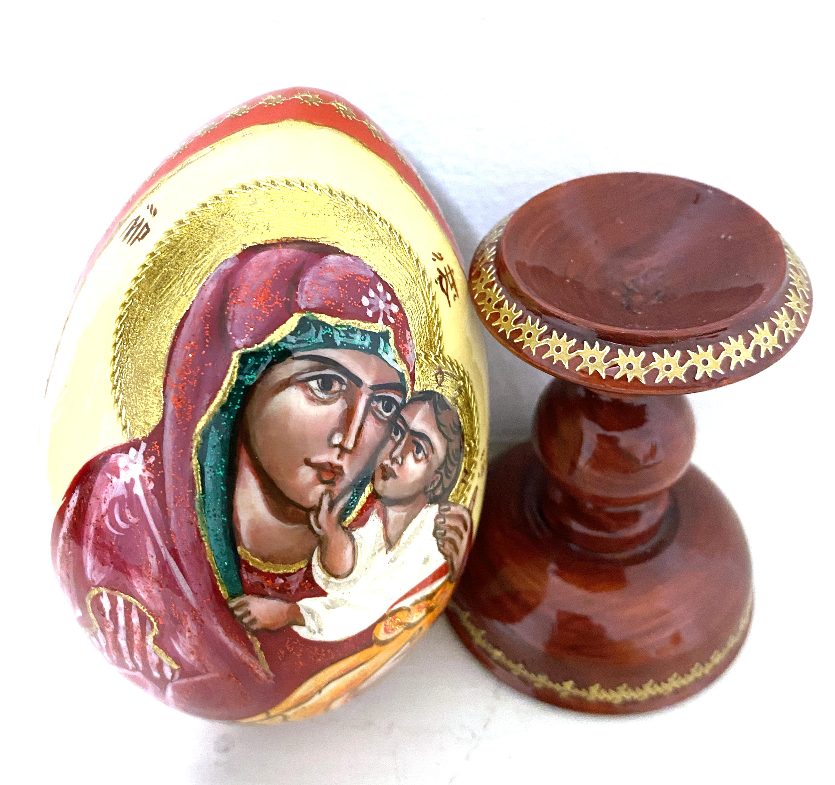 Wooden Egg Icon - Mother and Child by Novikov