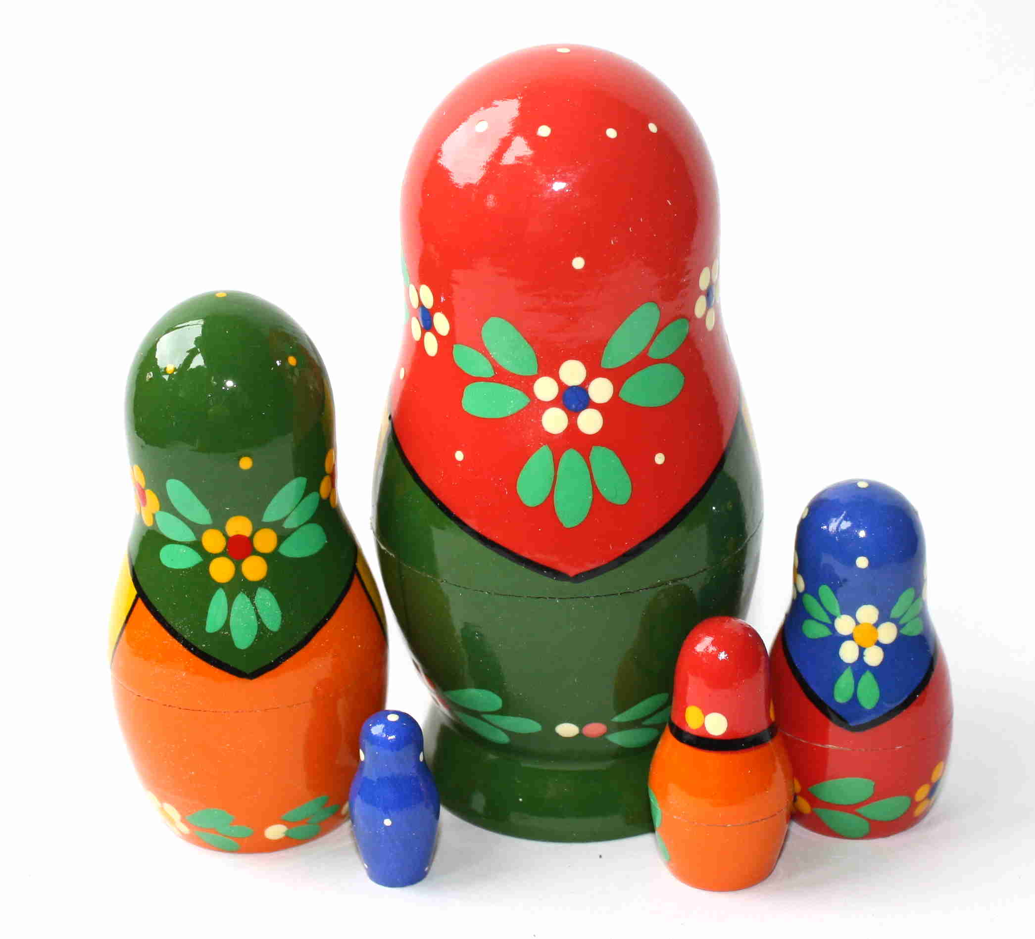 Artists Matryoshka green woman with red shawl (5 nested set)