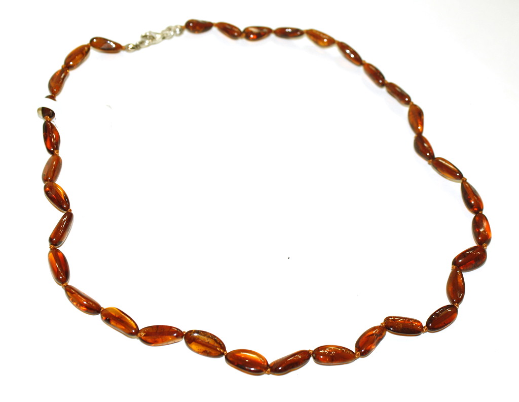 Vintage Natural Baltic Amber Oval Bead Necklace, Clear Lemon Honey, Knotted Strand