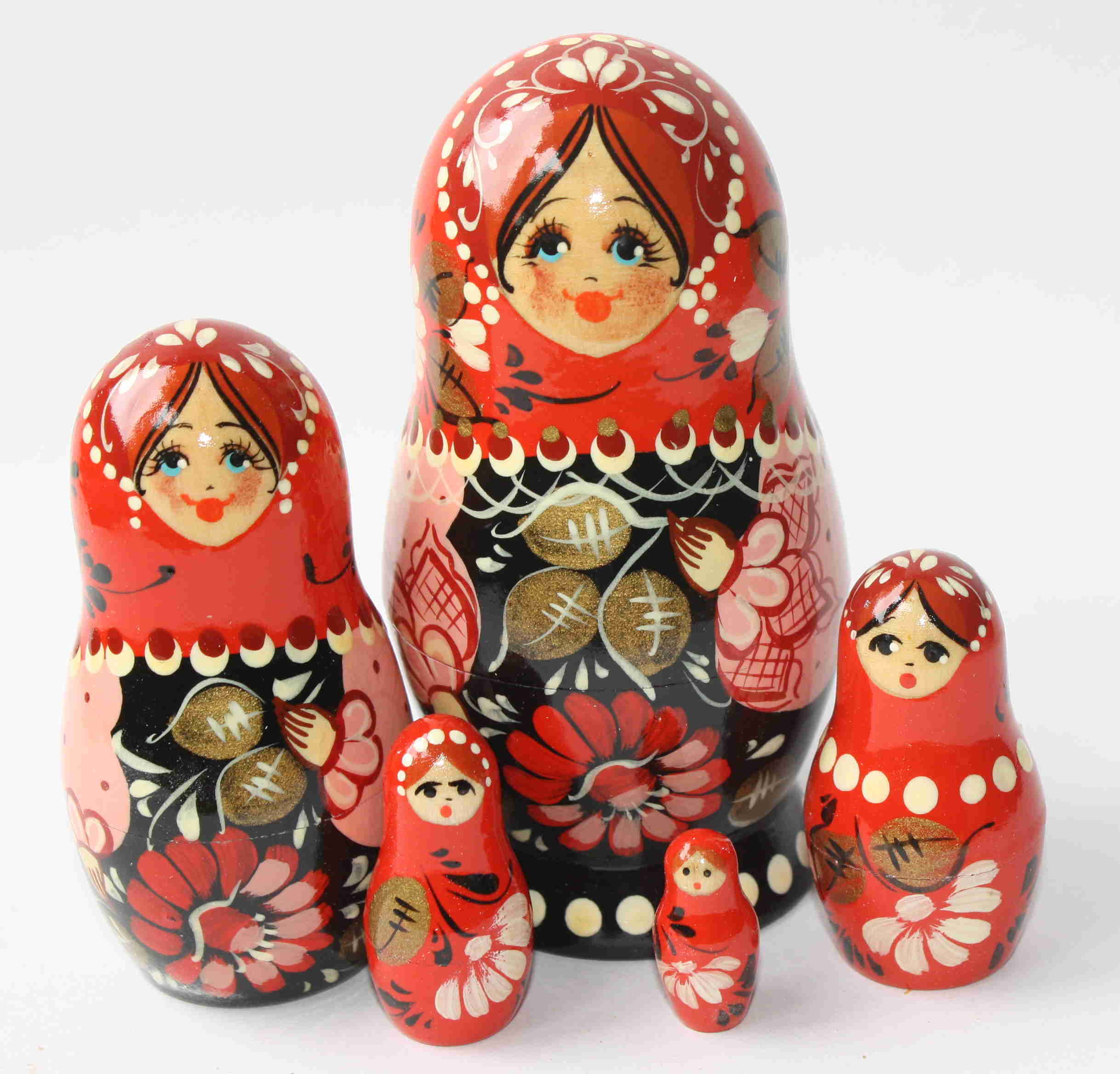 Artists Matryoshka – Black and Red with Pink Sleeves (5 Nested)