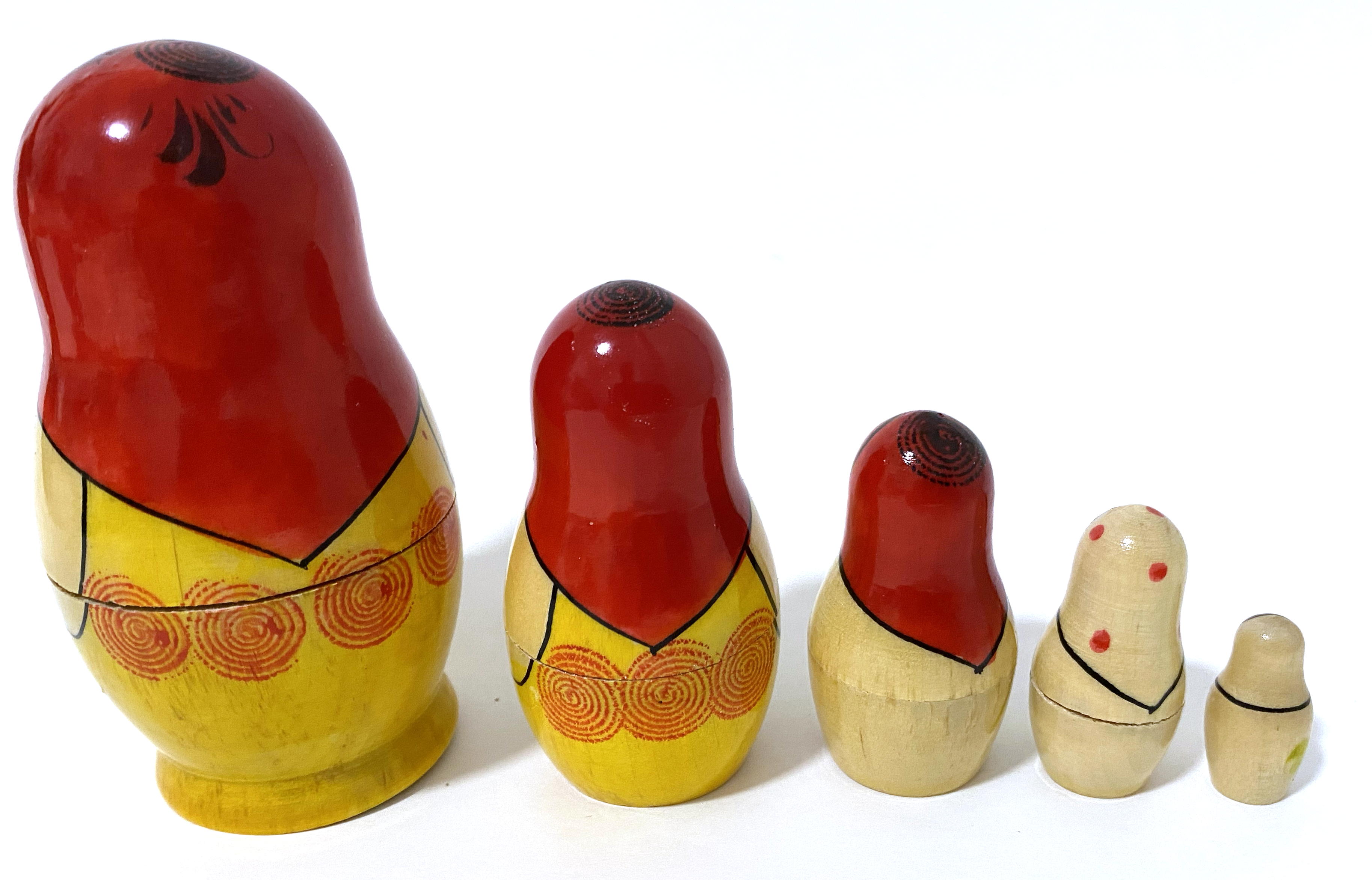 Vyatka Matryoshka yellow & red scarf (5 nested set)