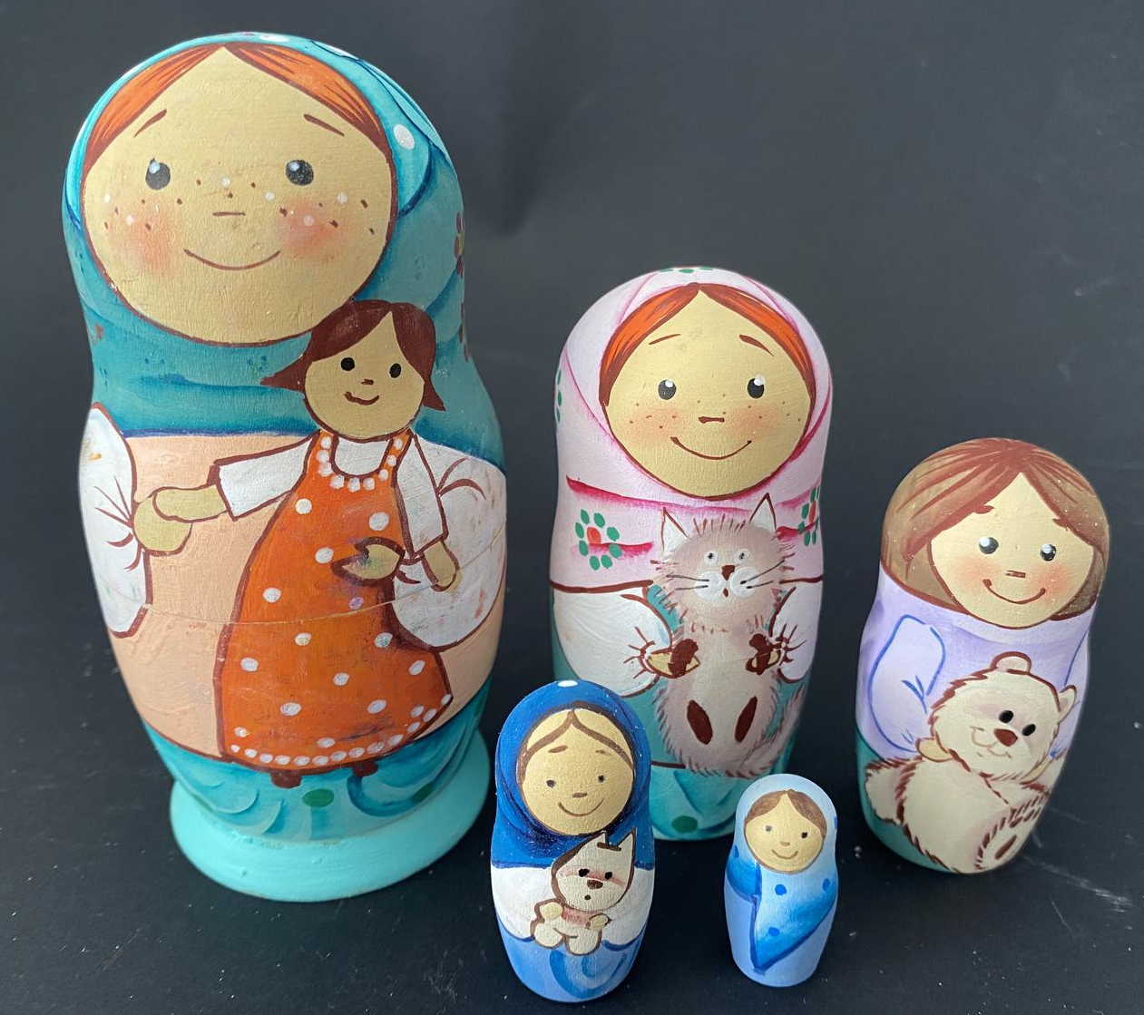 Belyakova Children & Pets Nesting Dolls - 5 Nested Set