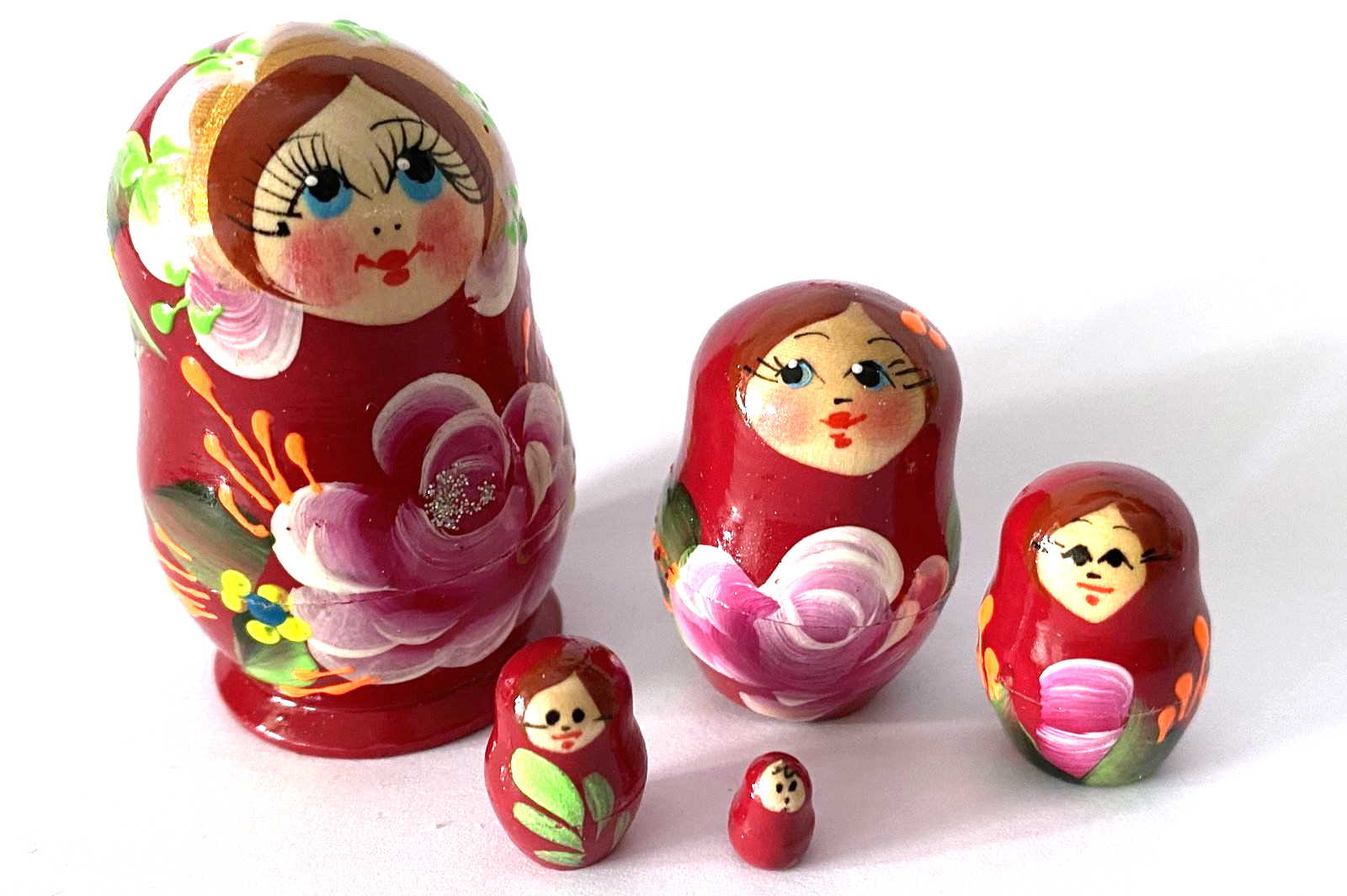 Miniature Red Rose & Glitter Nesting Dolls – 5 Nested Set - 55mm