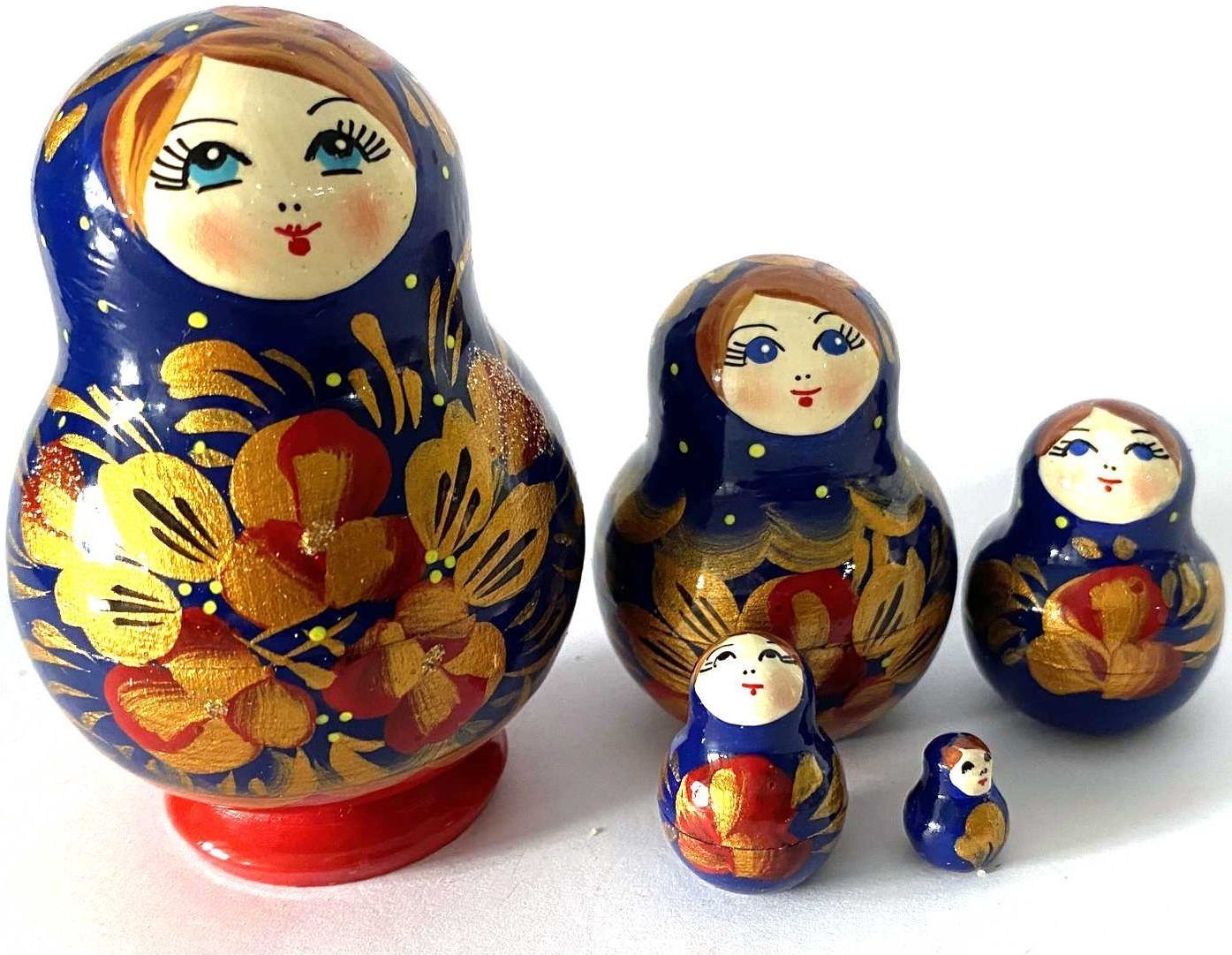 Khokhloma Dark Blue & Gold Matryoshka – small 5 Nested Set