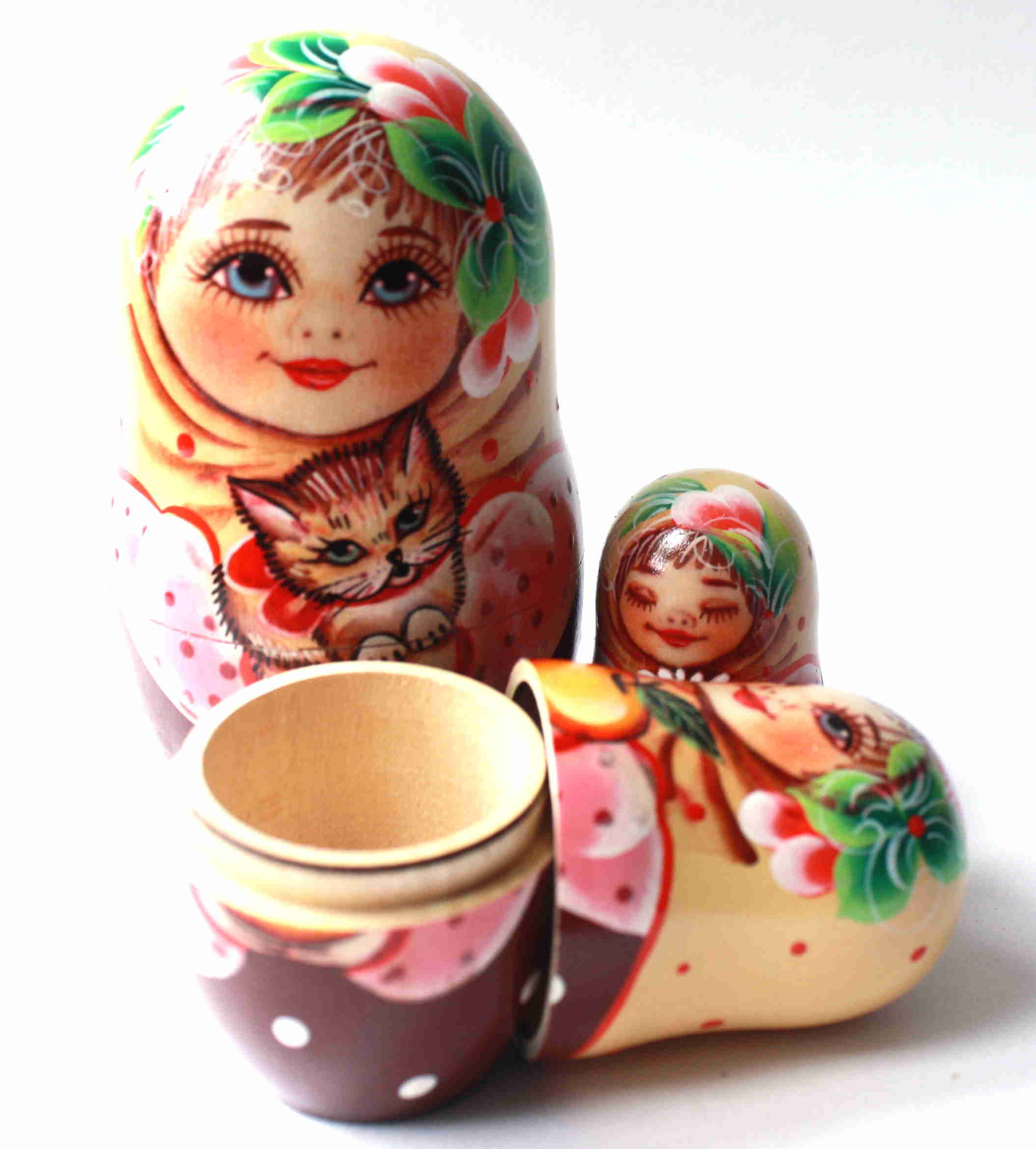 Girl with Tabby Cat Matryoshka – 3 Nested Set