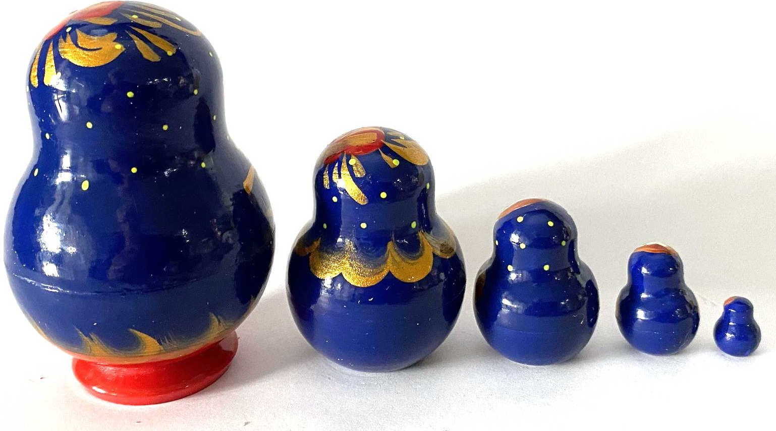 Khokhloma Dark Blue & Gold Matryoshka – small 5 Nested Set