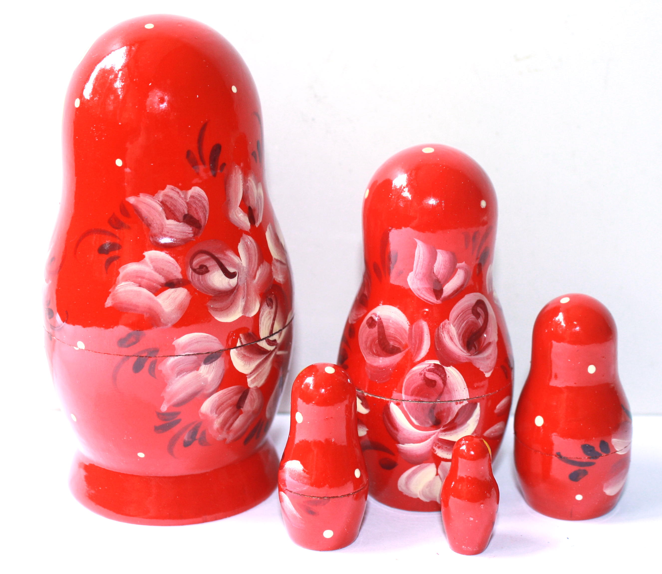 Artists Matryoshka Red girl with Pink rooster (5 nested set)