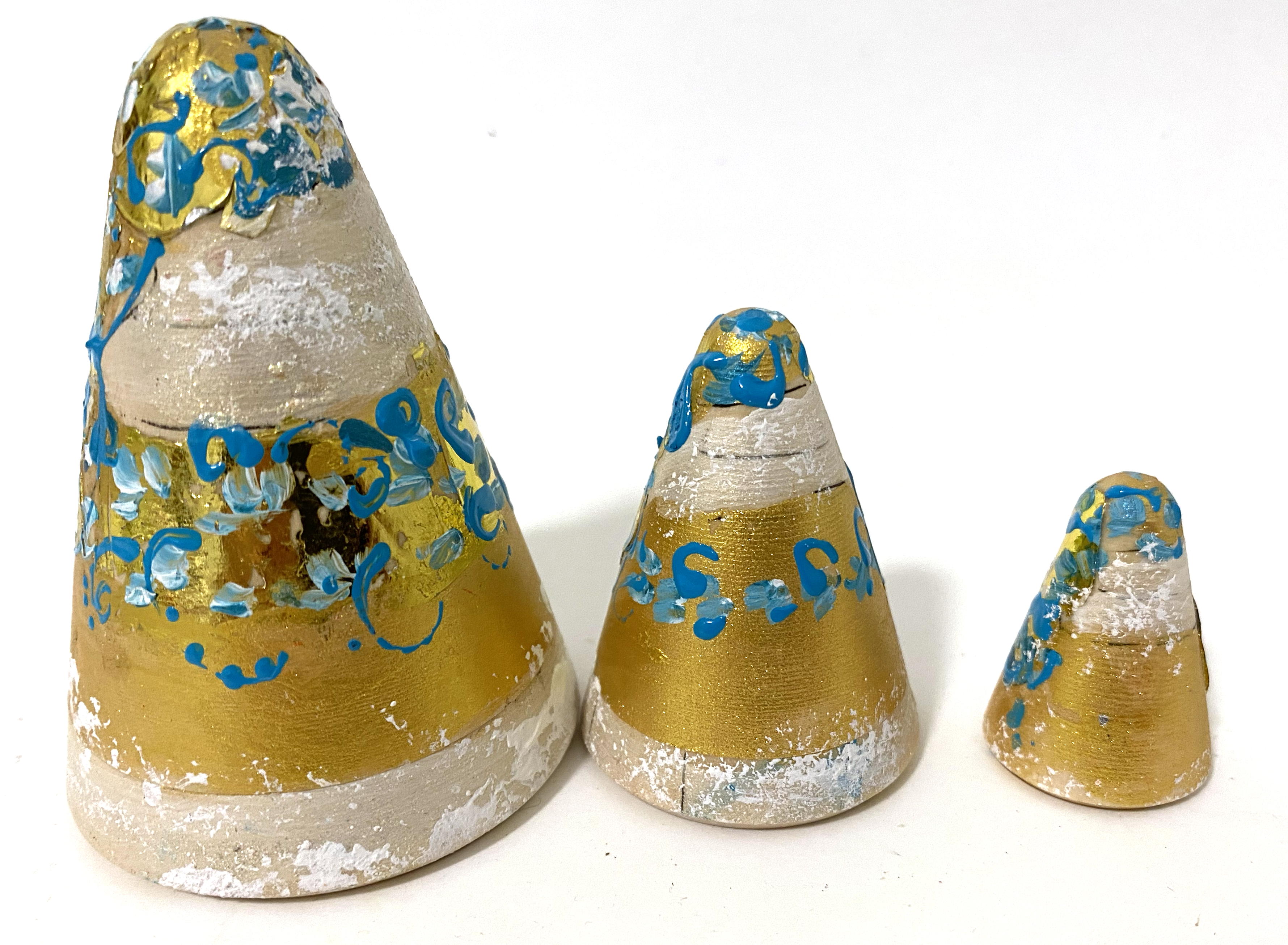 Ded Moroz / Father Frost Santa Conical Nesting Dolls – 3 Nested Set