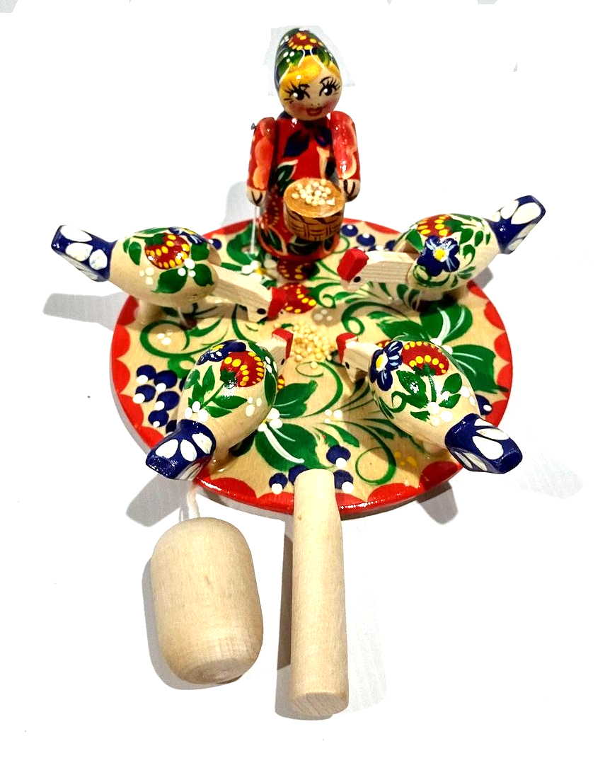 Bagarodsky Toy - Pecking Hens with Farm Girl