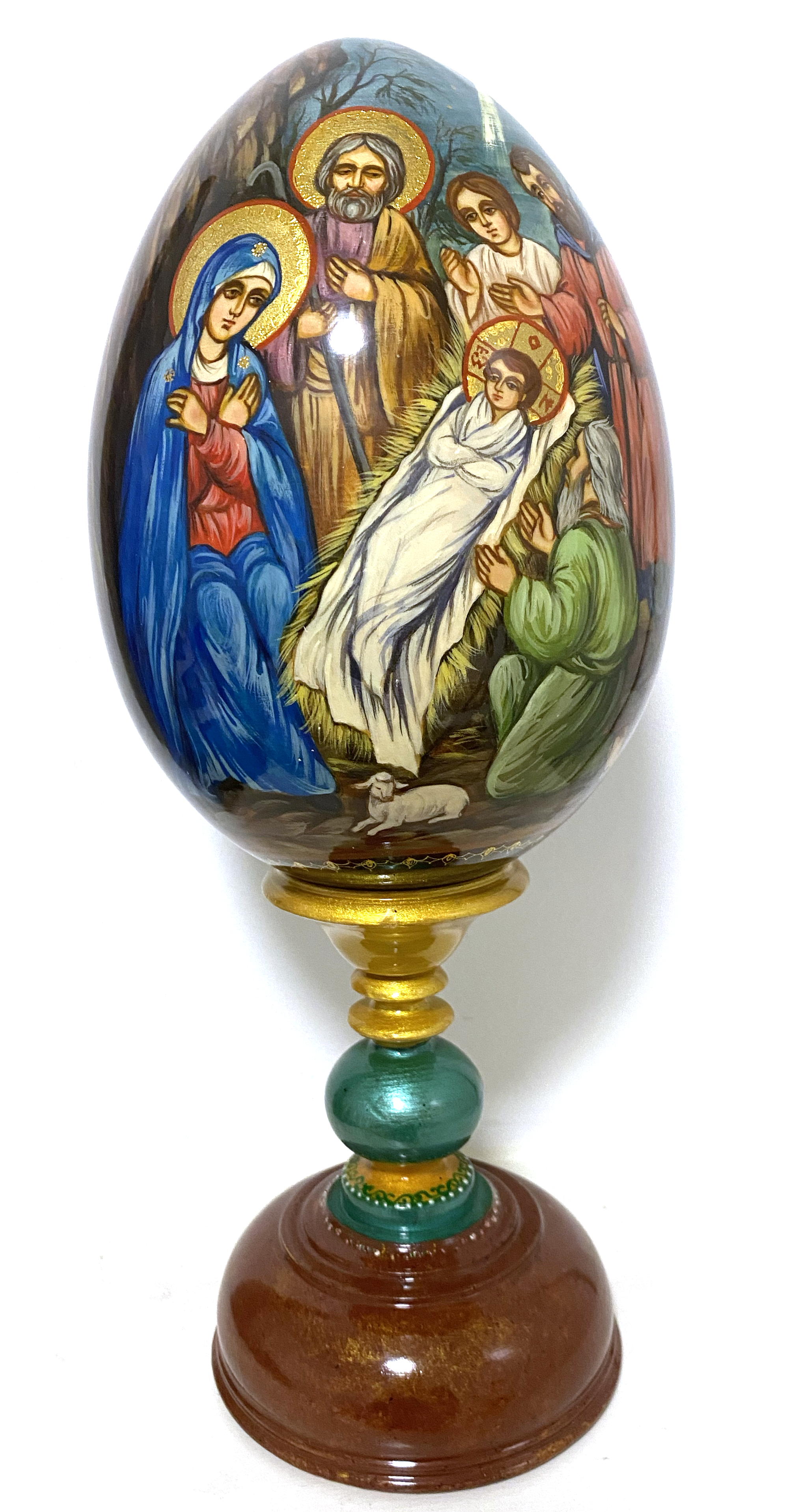 Wooden Egg Icon - The Nativity of Christ by Sergei Ryabov