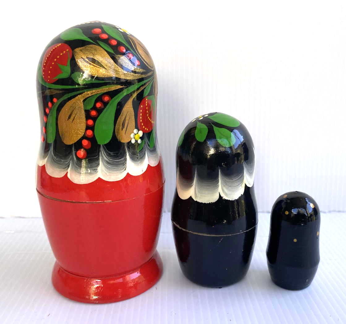 Artists Matryoshka red with khokloma style flowers (3 Nested)