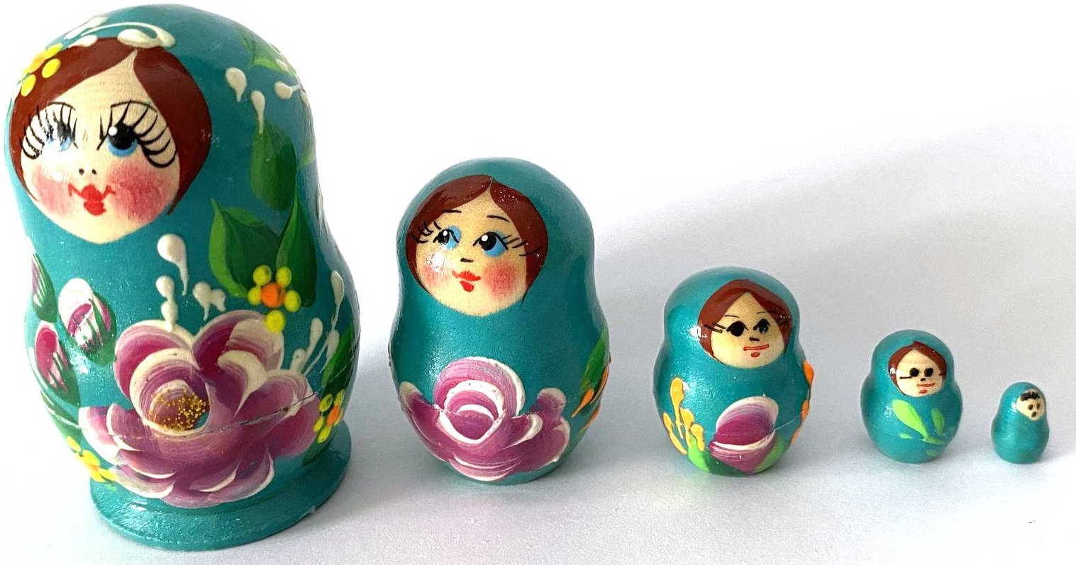 Miniature Blue Rose Matryoshka – 5 Nested Set