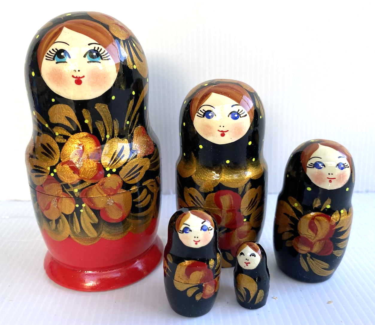 Artists Matryoshka Khokloma style black with red base (5 Nested)