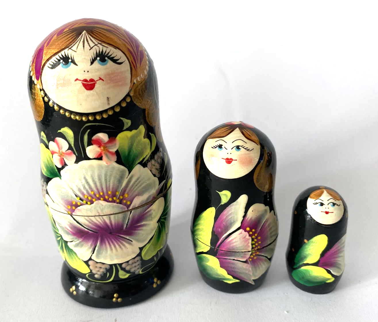 Black & Floral Nesting Dolls - 3 Nested Set