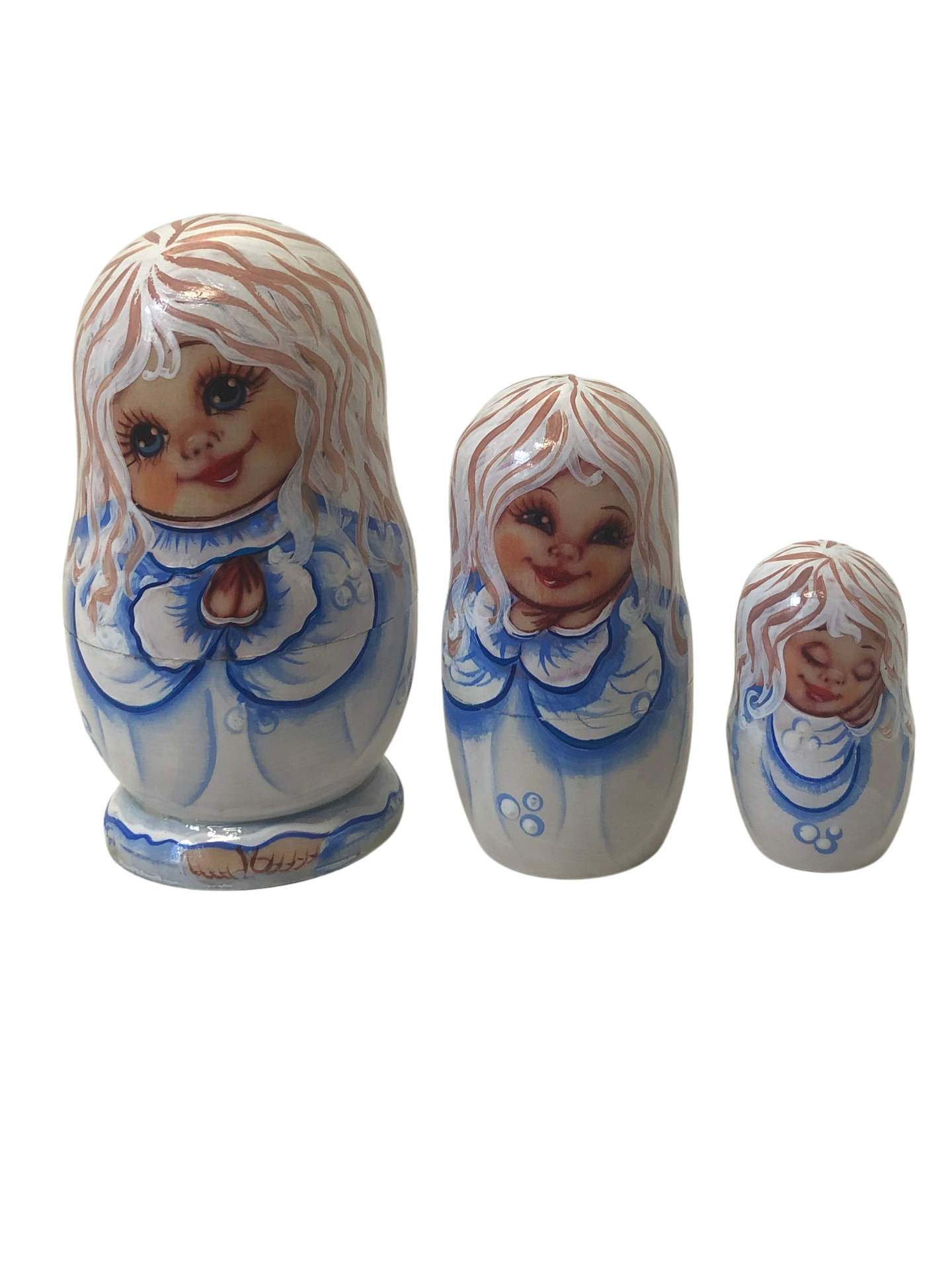 White and Blue Gzhel-Style Matryoshka – 3 Nested Set