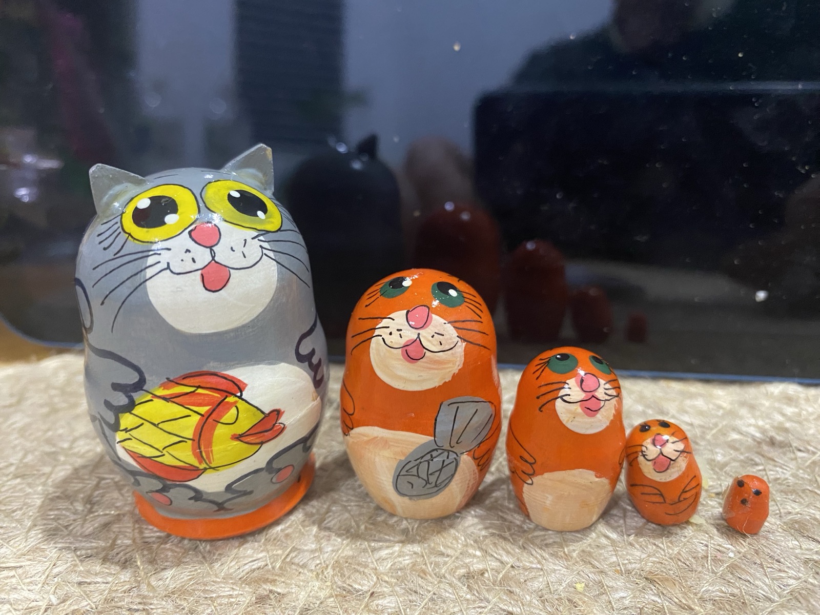 Miniature Comic Cat & Mouse Nesting Dolls – 5 Nested Set