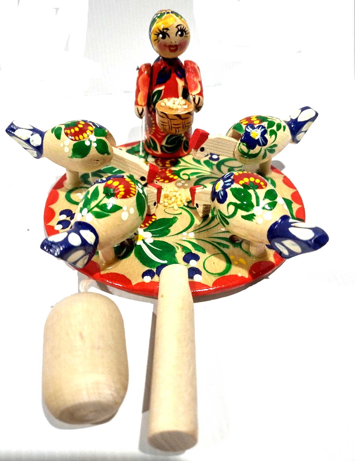 Bagarodsky Toy - Pecking Hens with Farm Girl